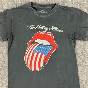 Rolling Stones T-Shirt Women's Size S Black Cotton American Flag Tongue Logo